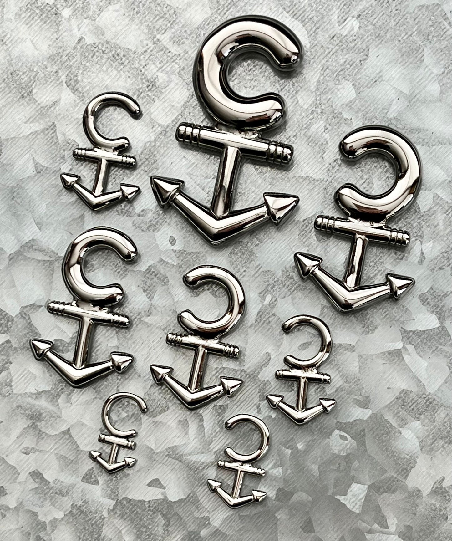 PAIR of Nautical Anchor 316L Surgical Steel Hanging Tapers Expanders - Gauges 14g (1.6mm) thru 0g (8mm) Available!