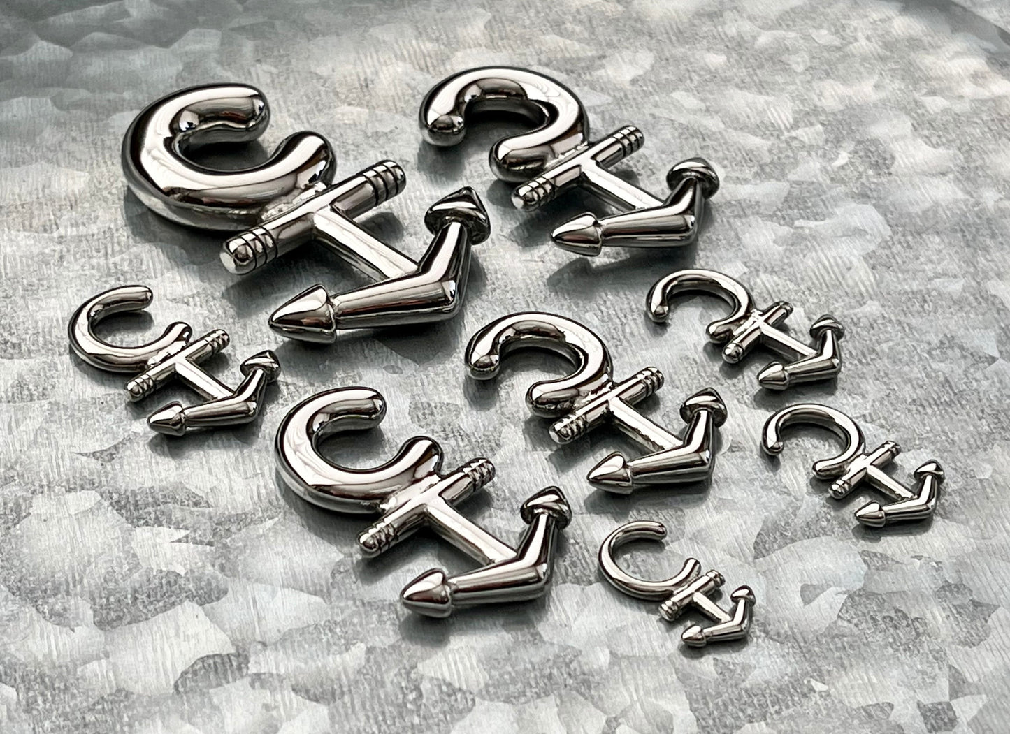 PAIR of Nautical Anchor 316L Surgical Steel Hanging Tapers Expanders - Gauges 14g (1.6mm) thru 0g (8mm) Available!