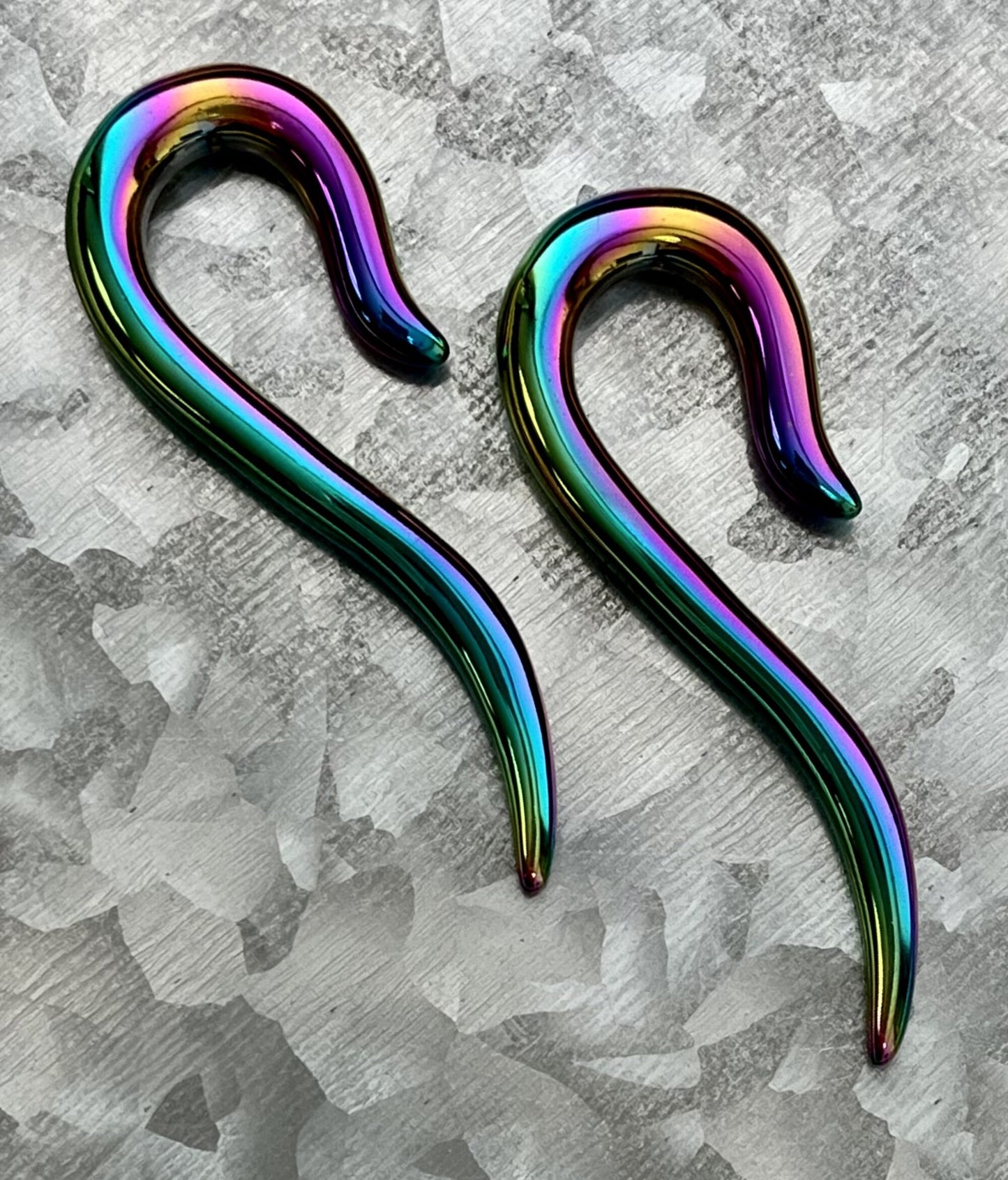 PAIR of Unique Rainbow Cane 316L Surgical Steel Hanging Tapers Expanders - Gauges 14g (1.6mm) thru 2g (6mm) Available!