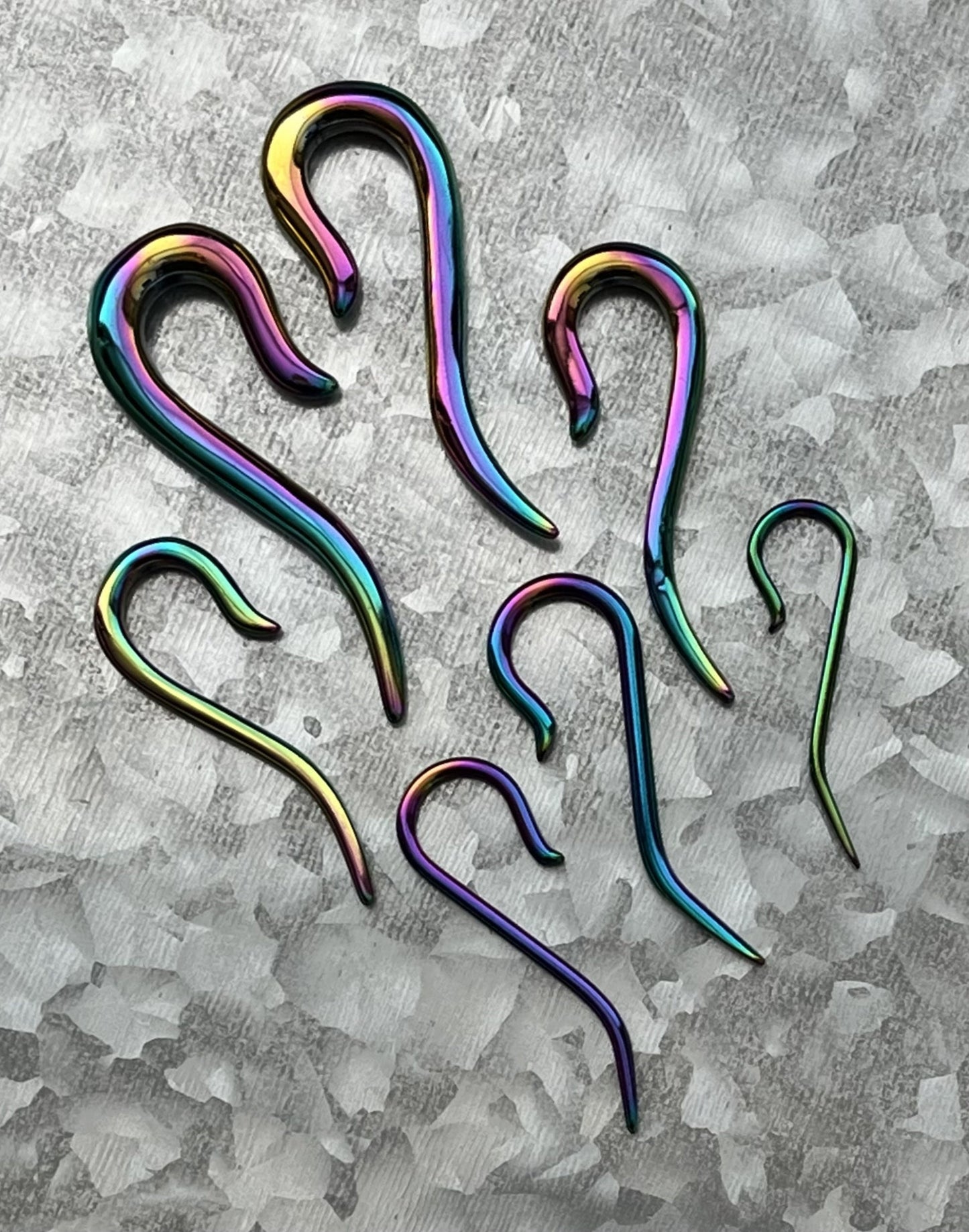 PAIR of Unique Rainbow Cane 316L Surgical Steel Hanging Tapers Expanders - Gauges 14g (1.6mm) thru 2g (6mm) Available!