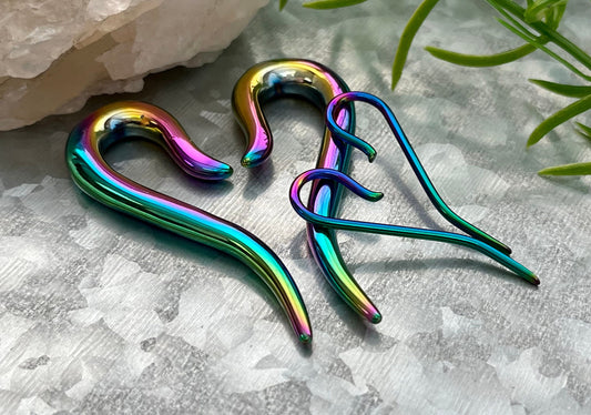PAIR of Unique Rainbow Cane 316L Surgical Steel Hanging Tapers Expanders - Gauges 14g (1.6mm) thru 2g (6mm) Available!