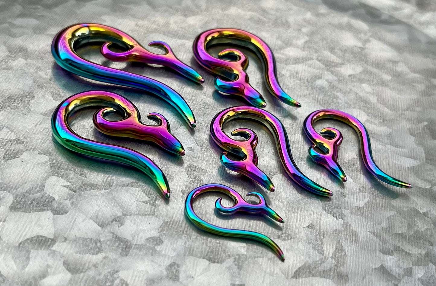 PAIR of Unusual Rainbow Tribal 316L Surgical Steel Hanging Tapers Expanders - Gauges 12g (2mm) thru 0g (8mm) Available!