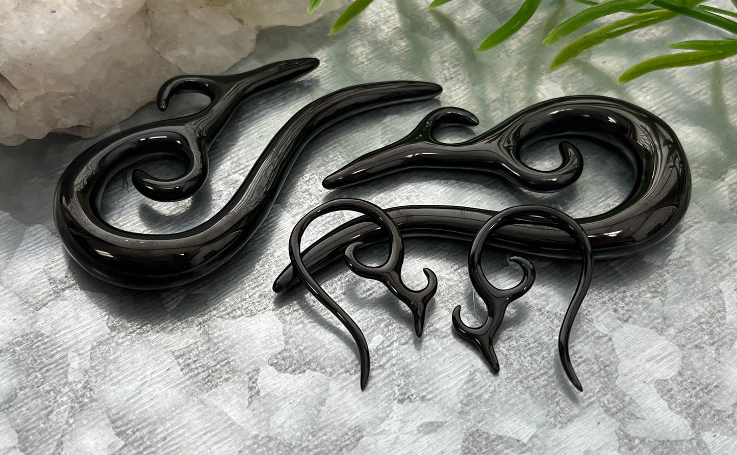 PAIR of Black Tribal 316L Surgical Steel Hanging Tapers Expanders - Gauges 14g (1.6mm) thru 0g (8mm) Available!