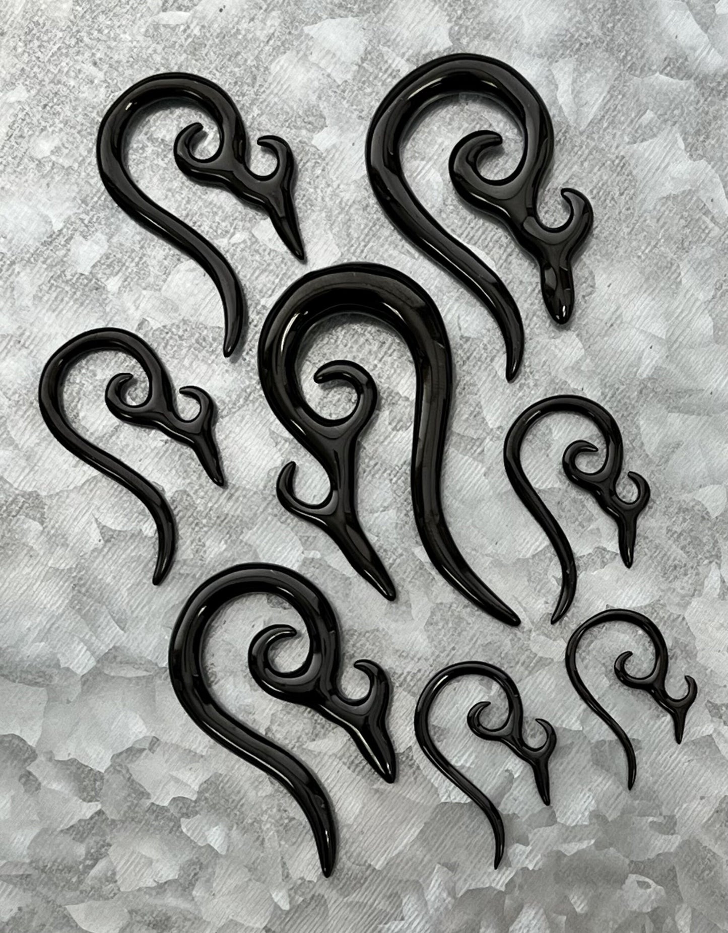 PAIR of Black Tribal 316L Surgical Steel Hanging Tapers Expanders - Gauges 14g (1.6mm) thru 0g (8mm) Available!