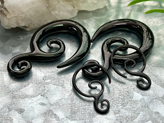PAIR of Black Double Swirl 316L Surgical Steel Hanging Tapers Expanders - Gauges 14g (1.6mm) thru 0g (8mm) Available!