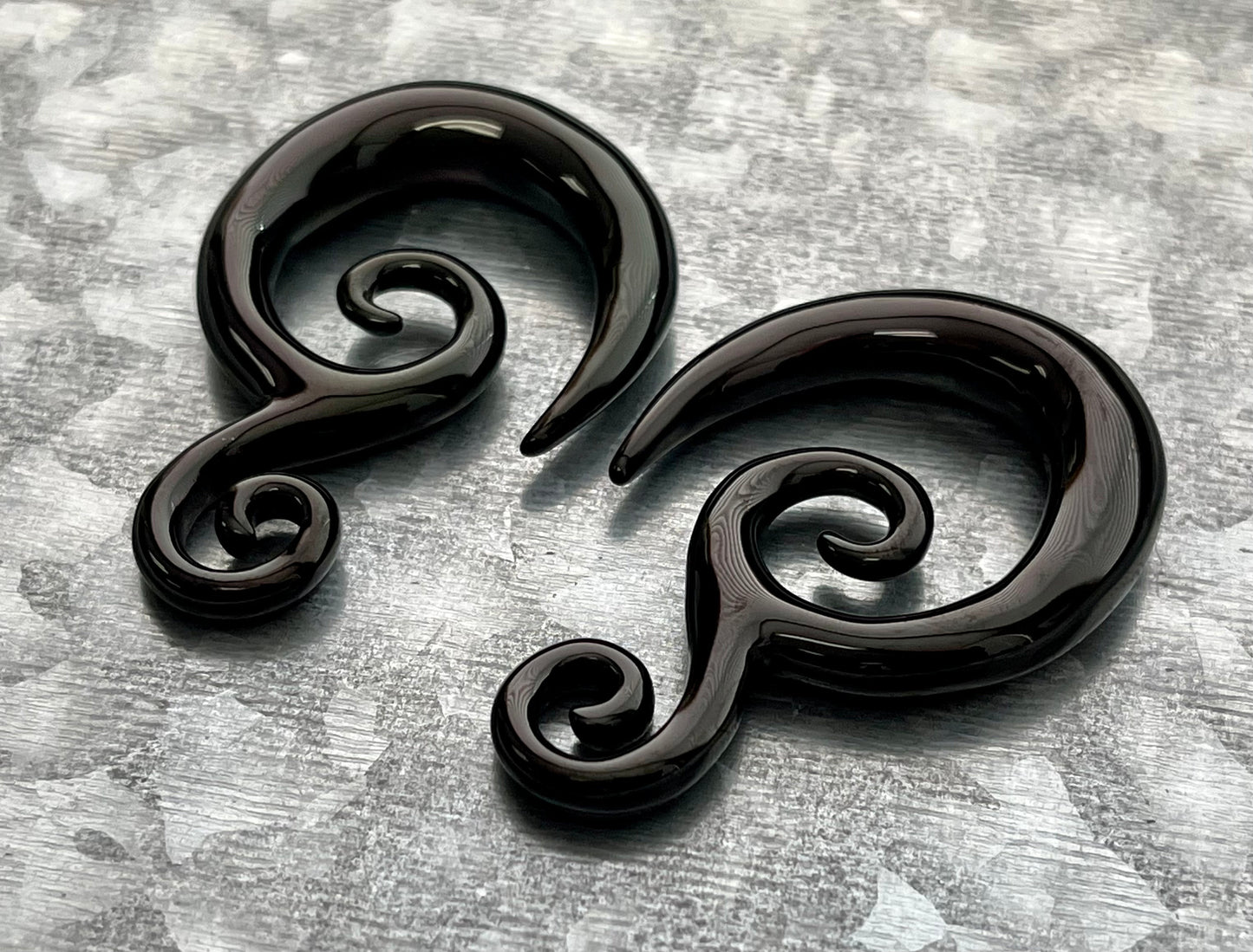 PAIR of Black Double Swirl 316L Surgical Steel Hanging Tapers Expanders - Gauges 14g (1.6mm) thru 0g (8mm) Available!