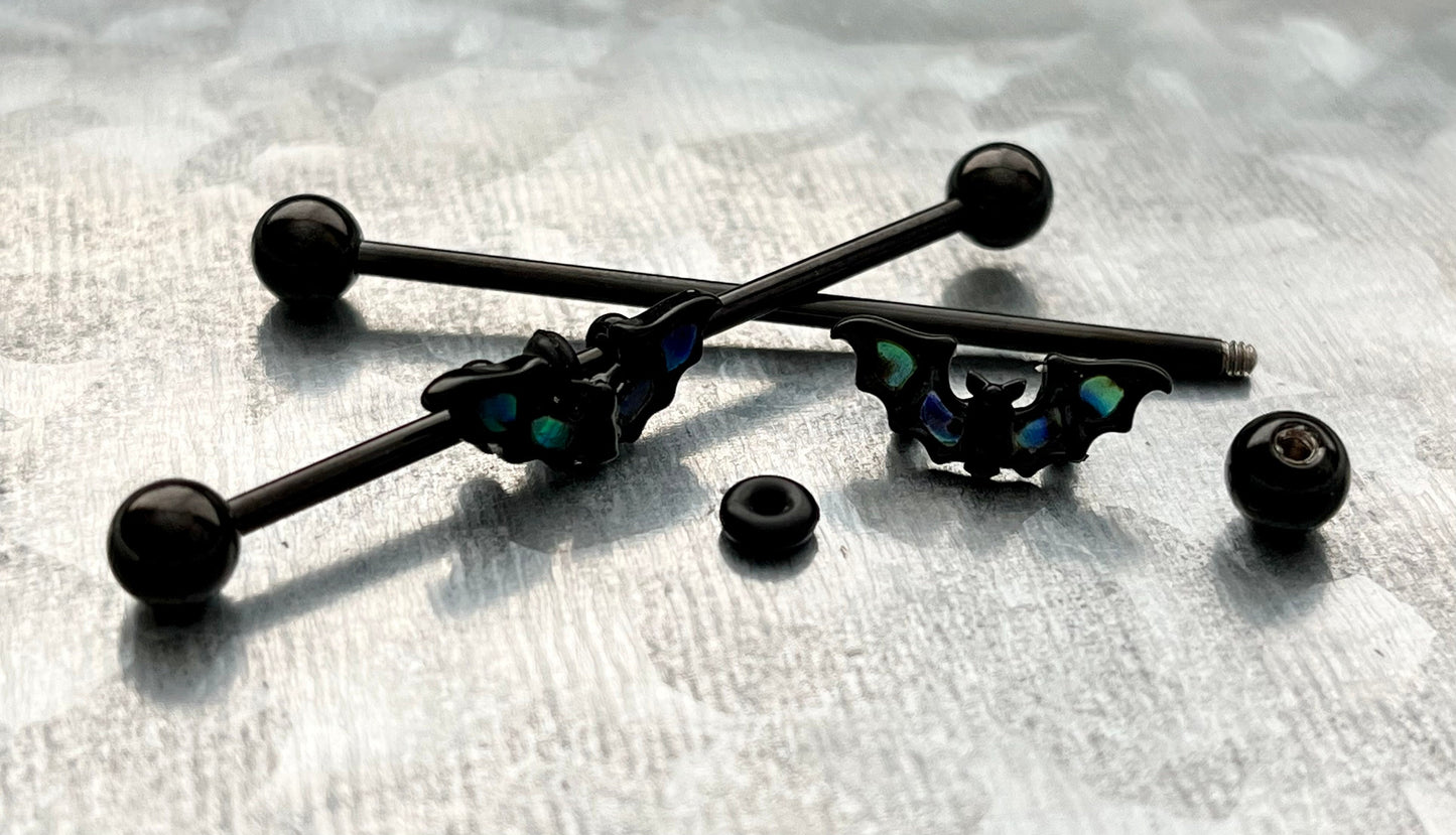 1 PIECE Unique Abalone Bat Industrial Barbell - Ear- 14g - Wearable Length (38mm) 1&1/2" Available!