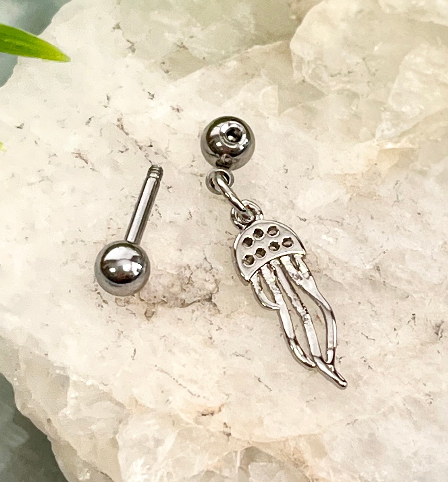 1 Piece Unique CZ Gem Jellyfish Dangle Surgical Steel Tragus Barbell Stud/Ring - 16g - Wearable Length 6mm - Silver & Gold Available!