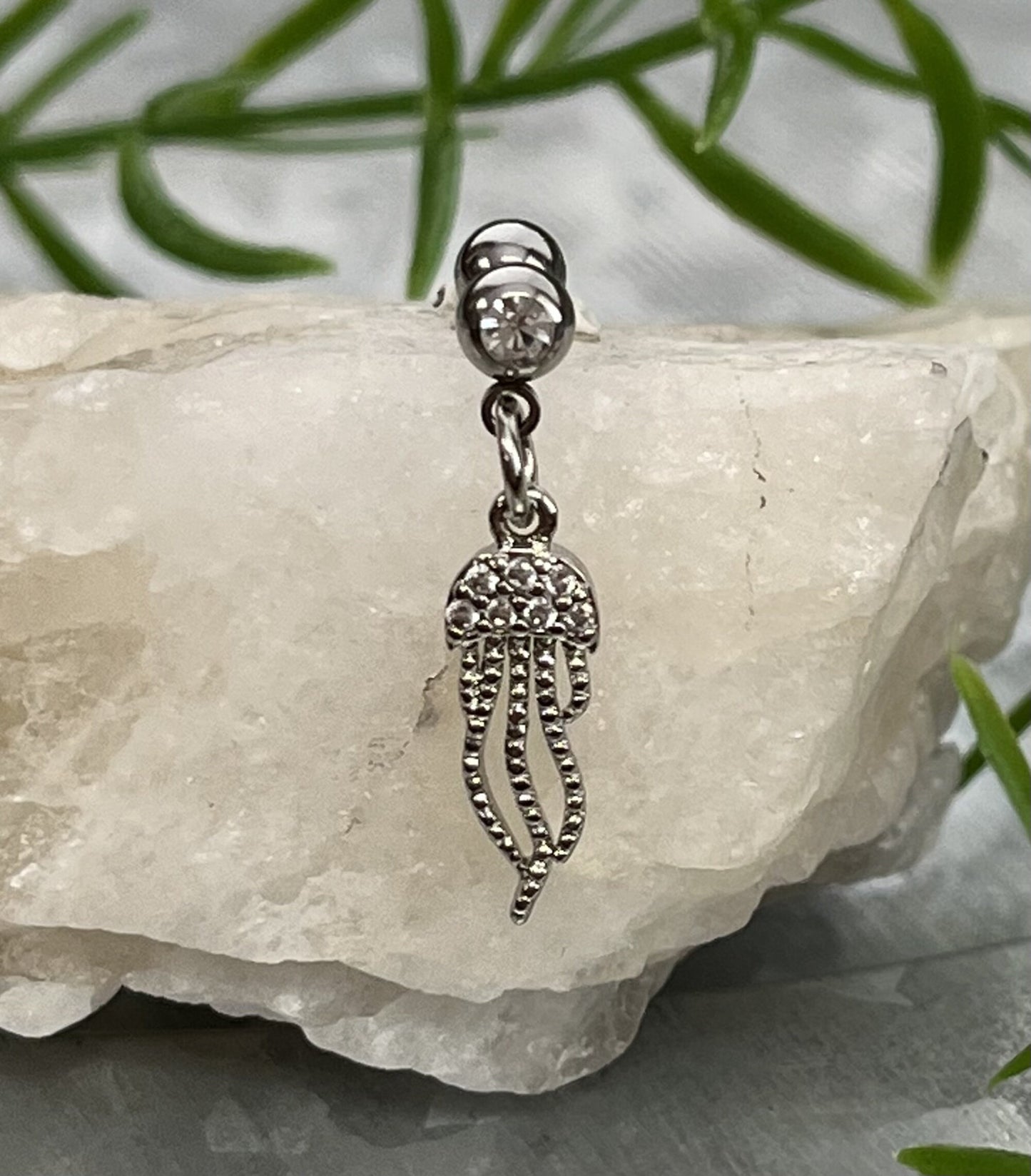 1 Piece Unique CZ Gem Jellyfish Dangle Surgical Steel Tragus Barbell Stud/Ring - 16g - Wearable Length 6mm - Silver & Gold Available!