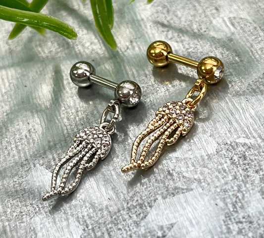 1 Piece Unique CZ Gem Jellyfish Dangle Surgical Steel Tragus Barbell Stud/Ring - 16g - Wearable Length 6mm - Silver & Gold Available!