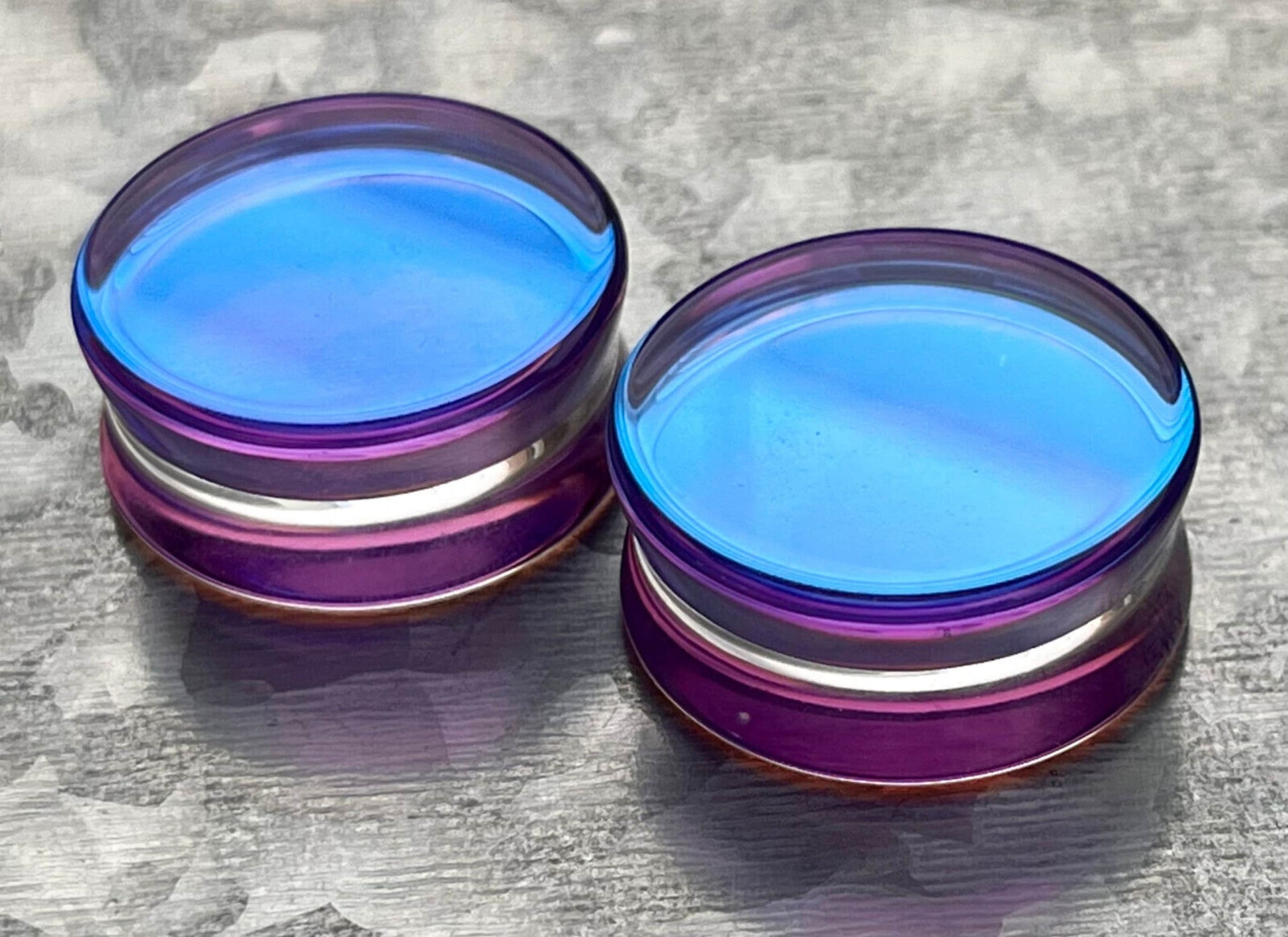 PAIR of Beautiful Mermaid Iridescent Glass Double Flare Plugs - Gauges 2g (6mm) thru 1" (25mm) available!