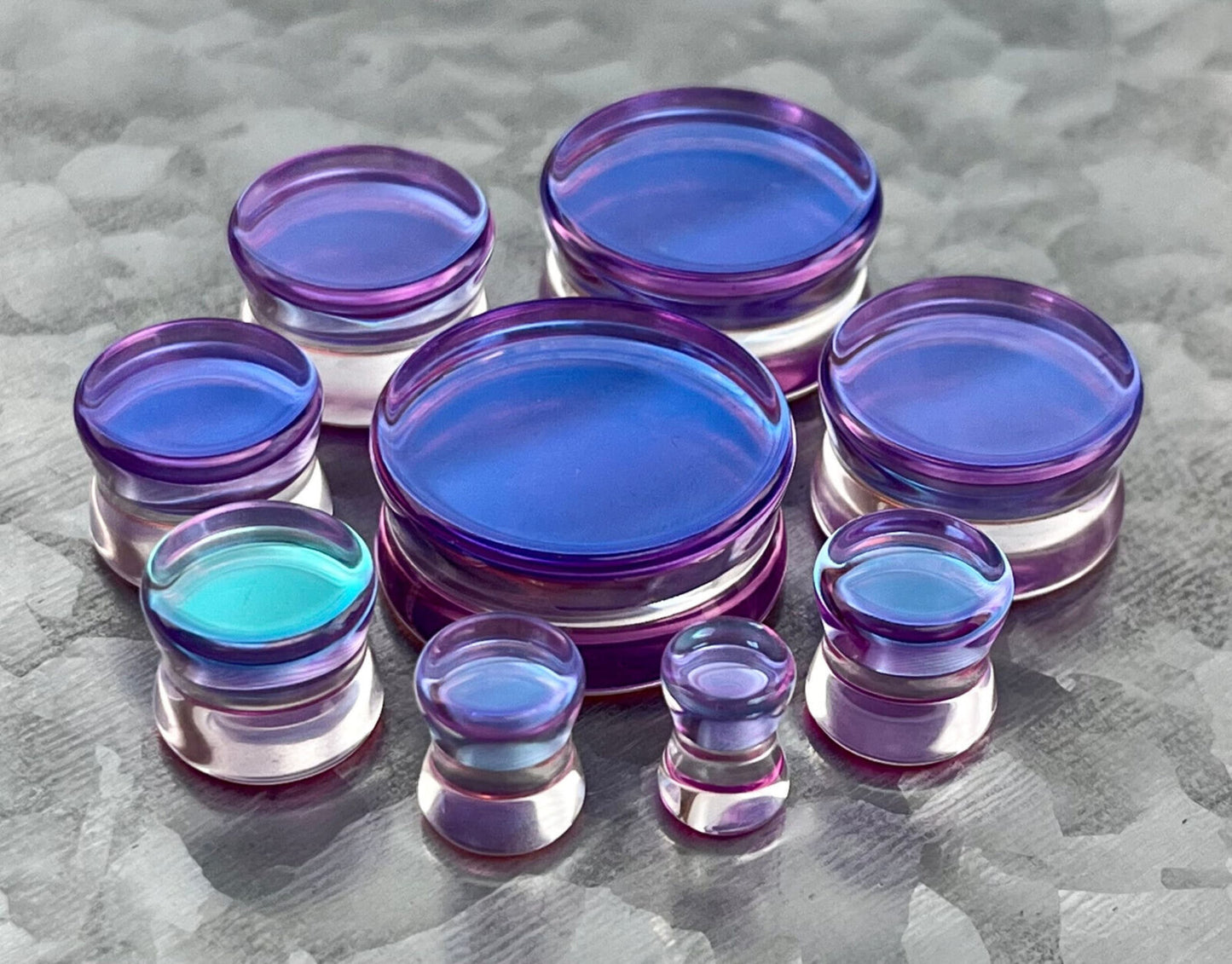 PAIR of Beautiful Mermaid Iridescent Glass Double Flare Plugs - Gauges 2g (6mm) thru 1" (25mm) available!