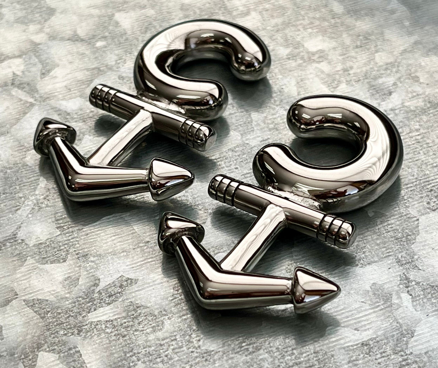PAIR of Nautical Anchor 316L Surgical Steel Hanging Tapers Expanders - Gauges 14g (1.6mm) thru 0g (8mm) Available!