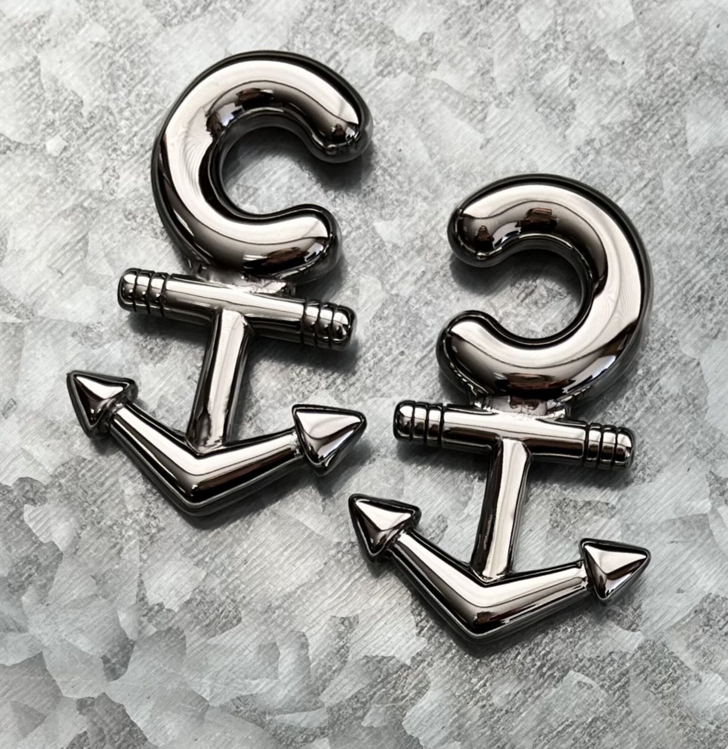 PAIR of Nautical Anchor 316L Surgical Steel Hanging Tapers Expanders - Gauges 14g (1.6mm) thru 0g (8mm) Available!