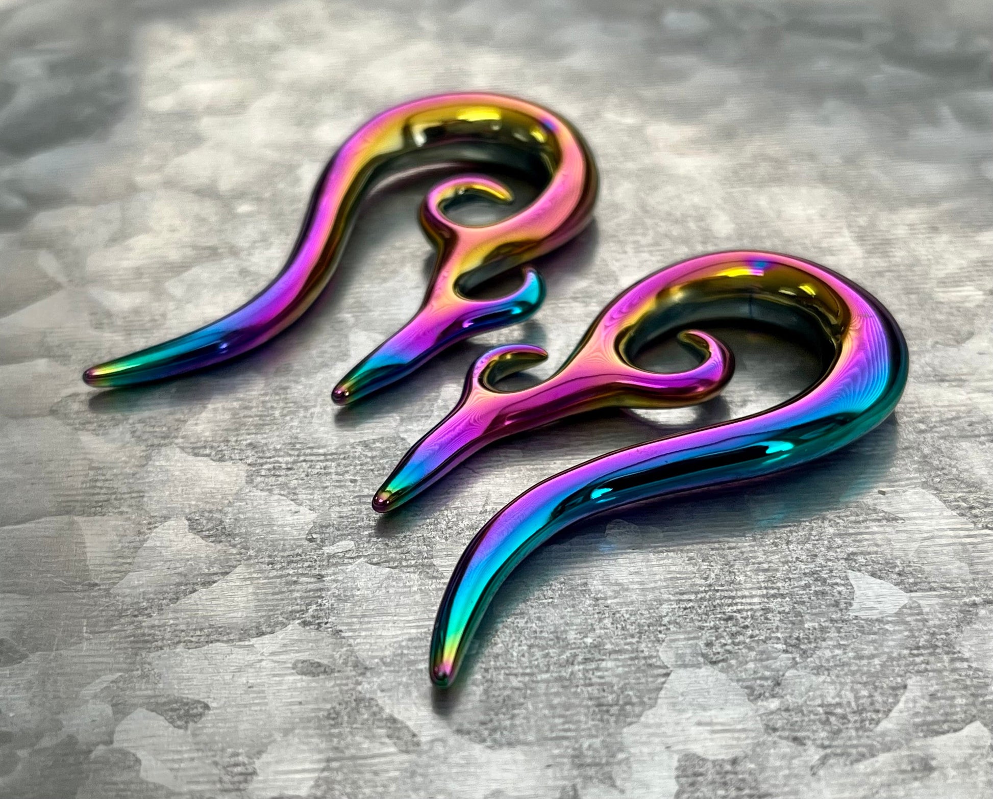 PAIR of Unusual Rainbow Tribal 316L Surgical Steel Hanging Tapers Expanders - Gauges 12g (2mm) thru 0g (8mm) Available!