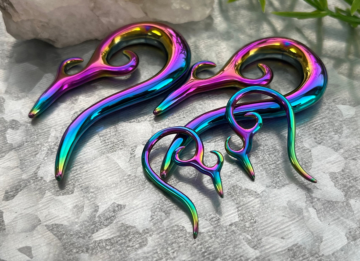 PAIR of Unusual Rainbow Tribal 316L Surgical Steel Hanging Tapers Expanders - Gauges 12g (2mm) thru 0g (8mm) Available!