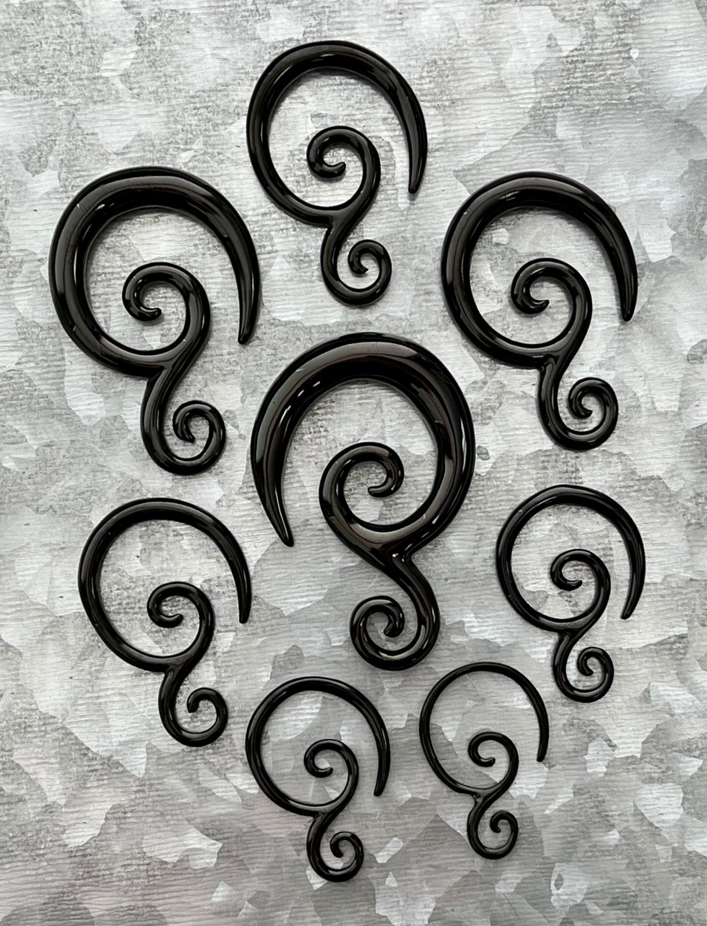 PAIR of Black Double Swirl 316L Surgical Steel Hanging Tapers Expanders - Gauges 14g (1.6mm) thru 0g (8mm) Available!
