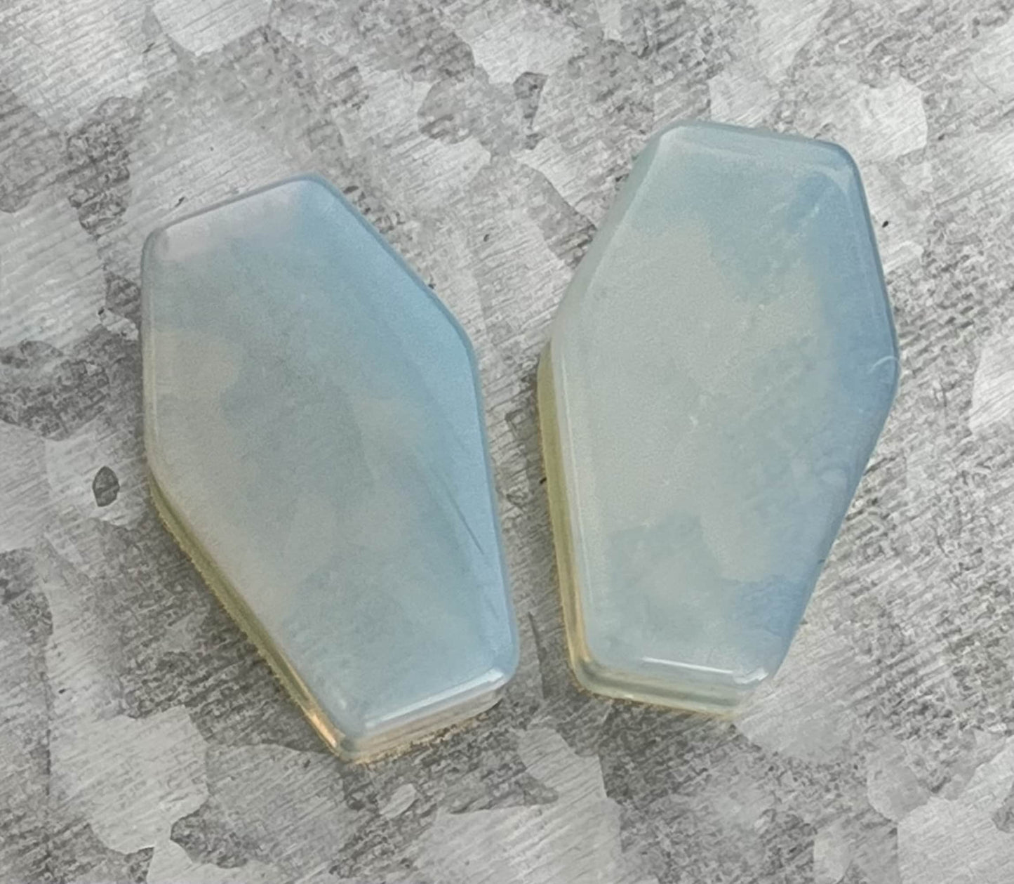PAIR of Unusual Coffin Shaped Opalite Glass Stone Double Flare Plugs - Gauges 2g (6mm) to 1" (25mm) Available!
