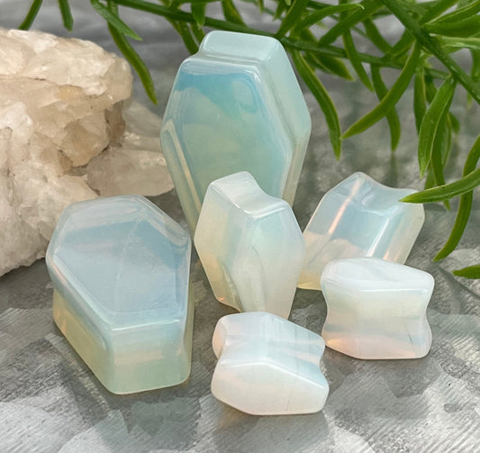 PAIR of Unusual Coffin Shaped Opalite Glass Stone Double Flare Plugs - Gauges 2g (6mm) to 1" (25mm) Available!