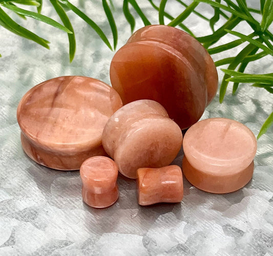 PAIR of Unique Peach Jade Natural Double Flare Stone Plugs - Gauges 8g (3.2mm) thru 1" (25mm) available!