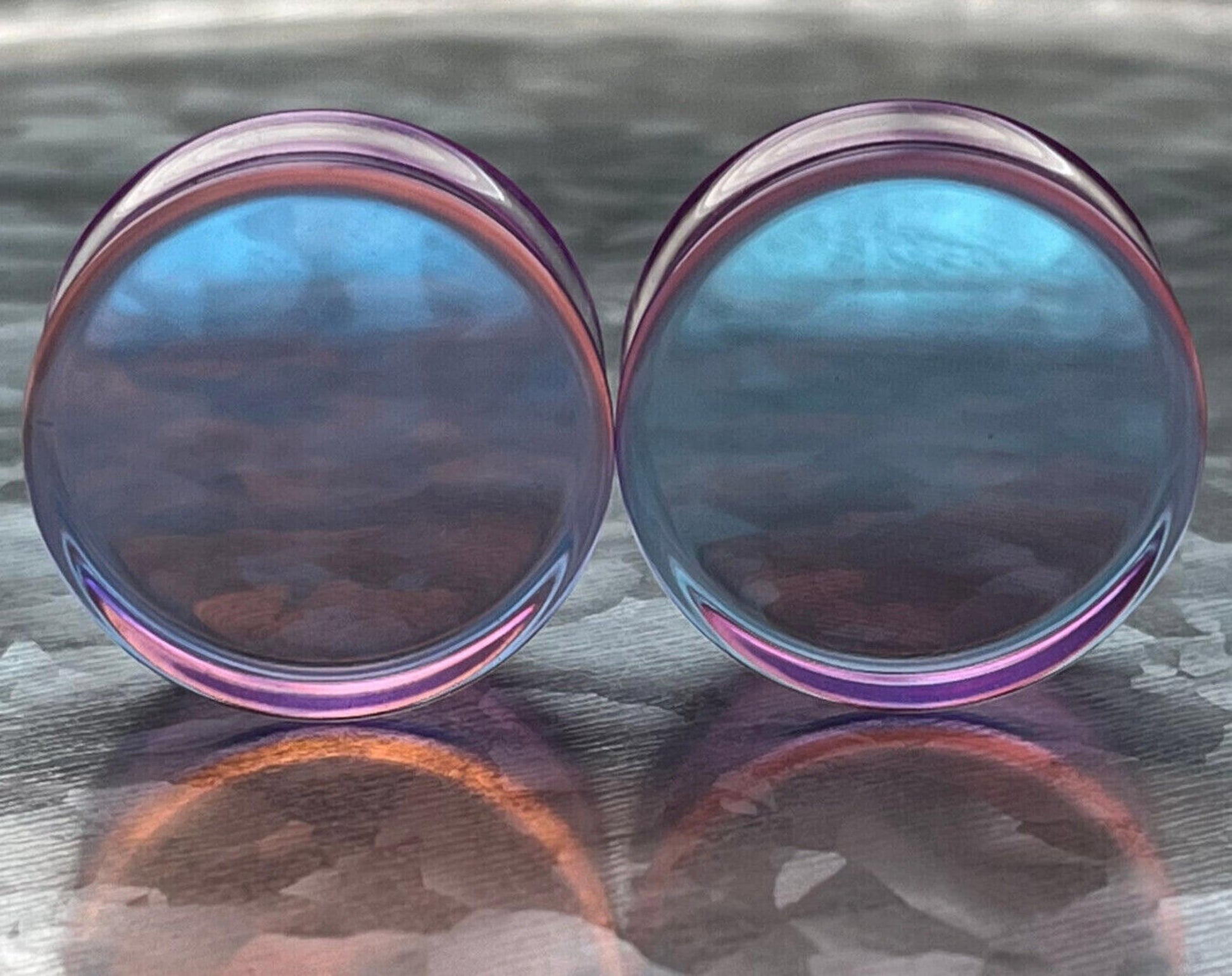 PAIR of Beautiful Mermaid Iridescent Glass Double Flare Plugs - Gauges 2g (6mm) thru 1" (25mm) available!