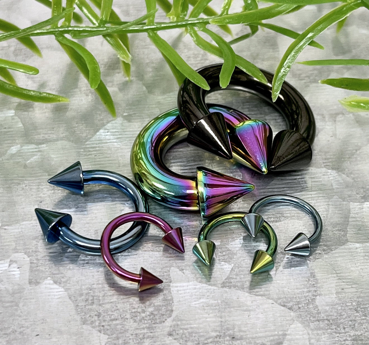 1 Piece Stunning Titanium Spiked Barbell Horseshoe Ring - 16g thru 12g - OTHER Colors Available in our listings!