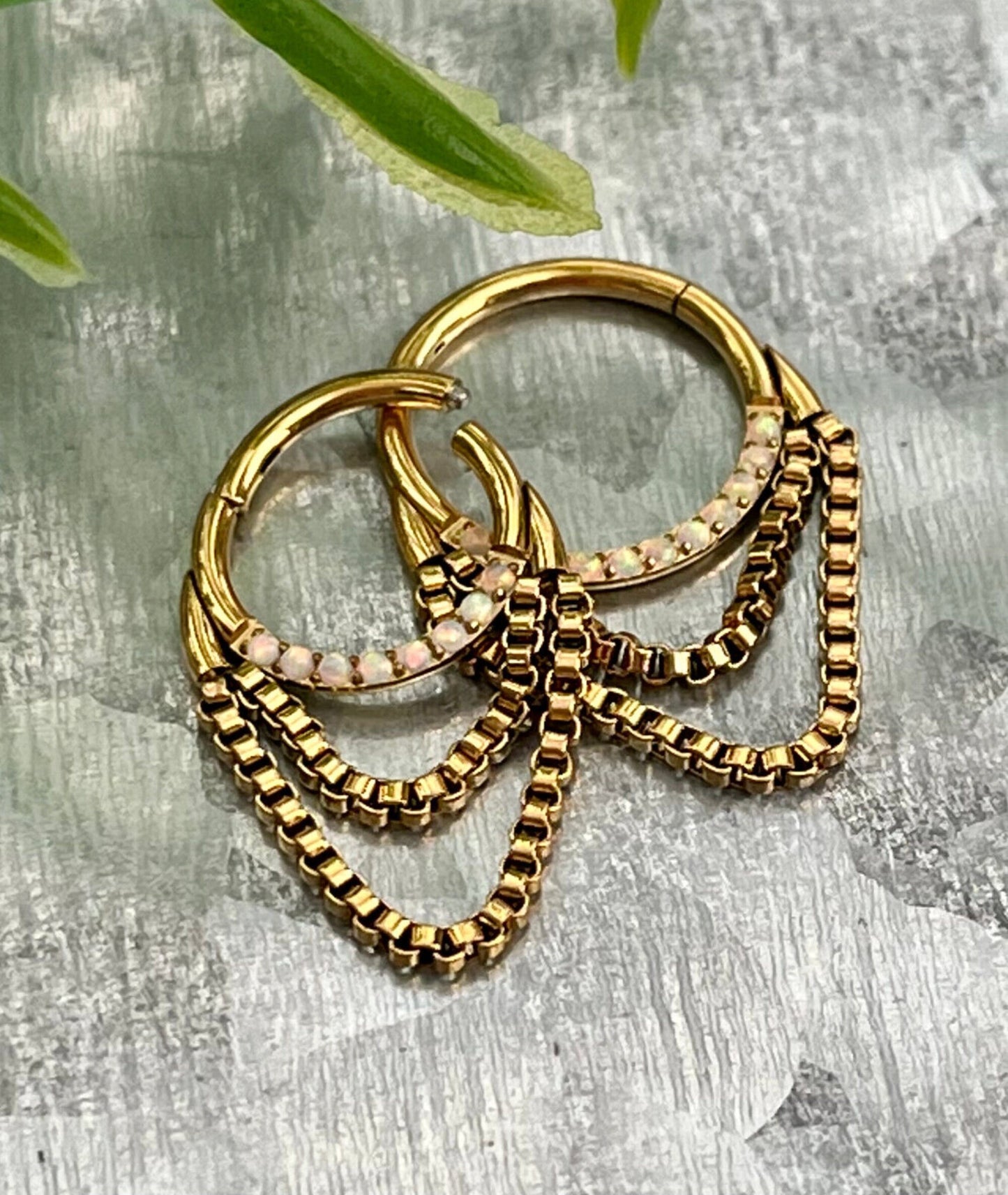 1 Piece of Stunning Front Gems or Opals Chain Hinged Segment Septum Ring - 16g, 10mm or 8mm - Clear & Opal Available!