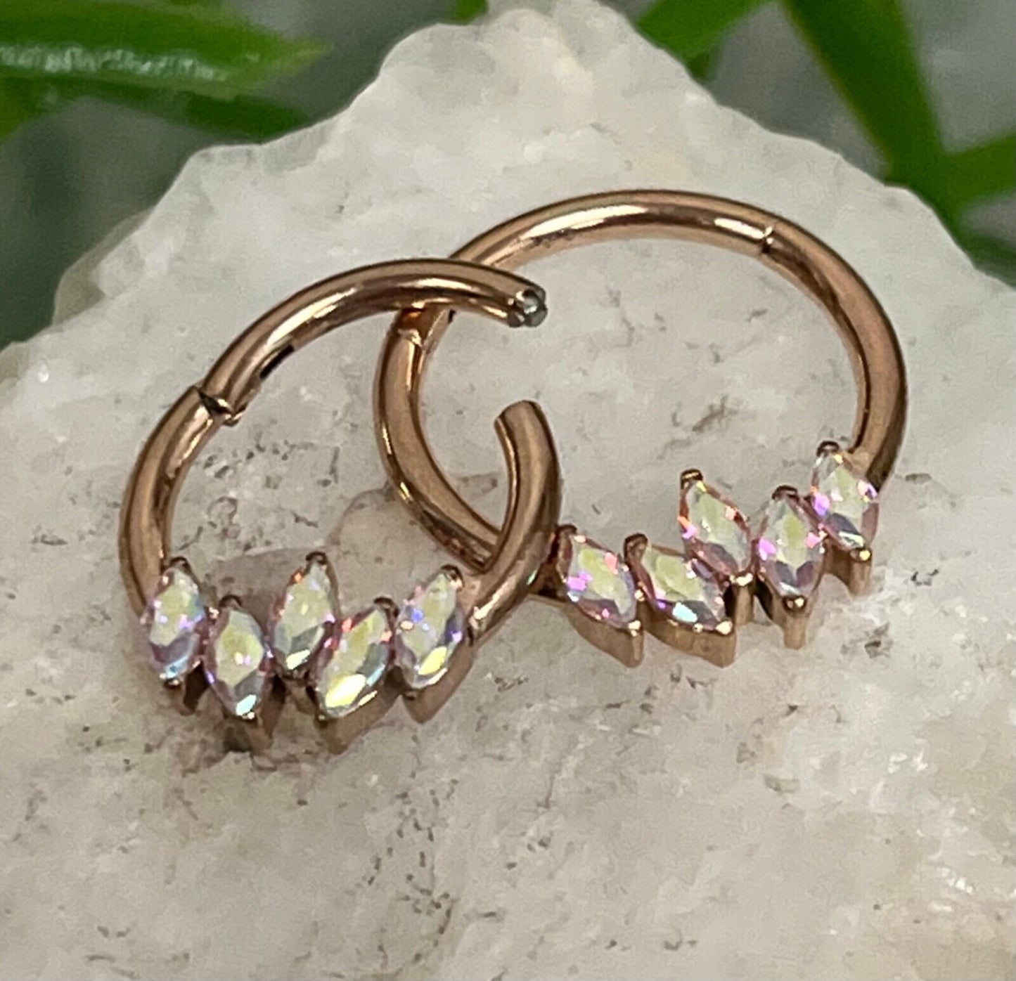 1 Piece Stunning Offset Marquise CZ Gem Hinged Segment Septum Ring - 16g - 10mm & 8mm - Gold, Rose Gold or Silver Available!