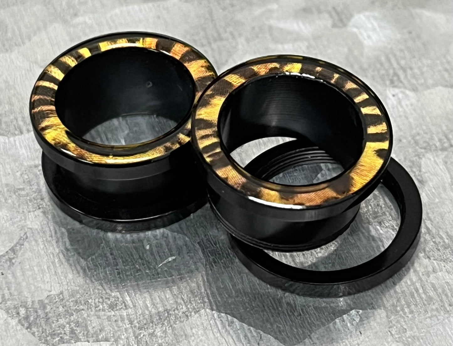 PAIR of Unique Leopard Print Acrylic Screw Fit Tunnel Plugs - Gauges 2g (6mm) thru 5/8" (16mm) available!