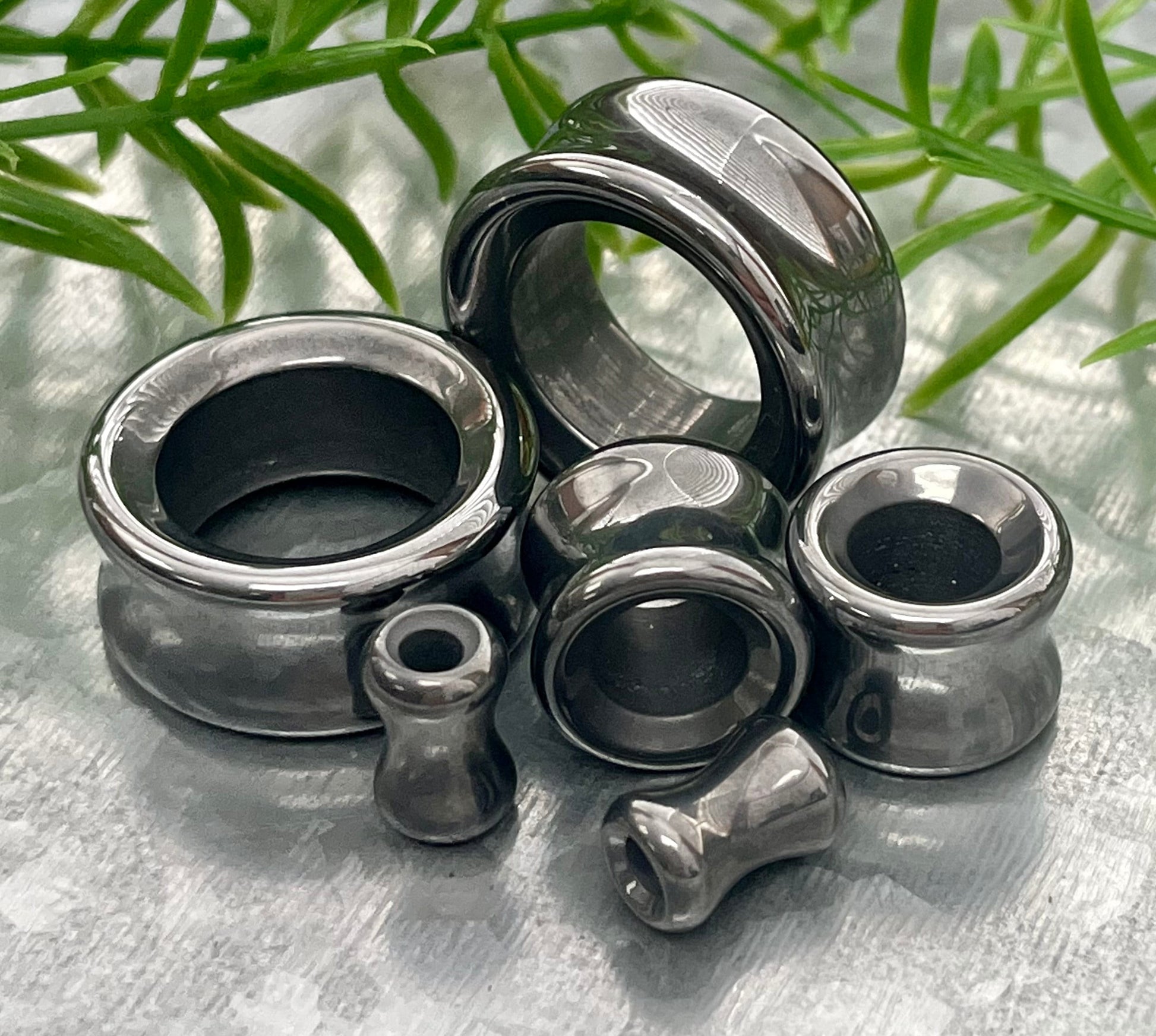 PAIR of Stunning Hematite Organic Stone Double Flare Tunnels/Plugs - Gauges 2g (6mm) thru 1" (25mm) available!
