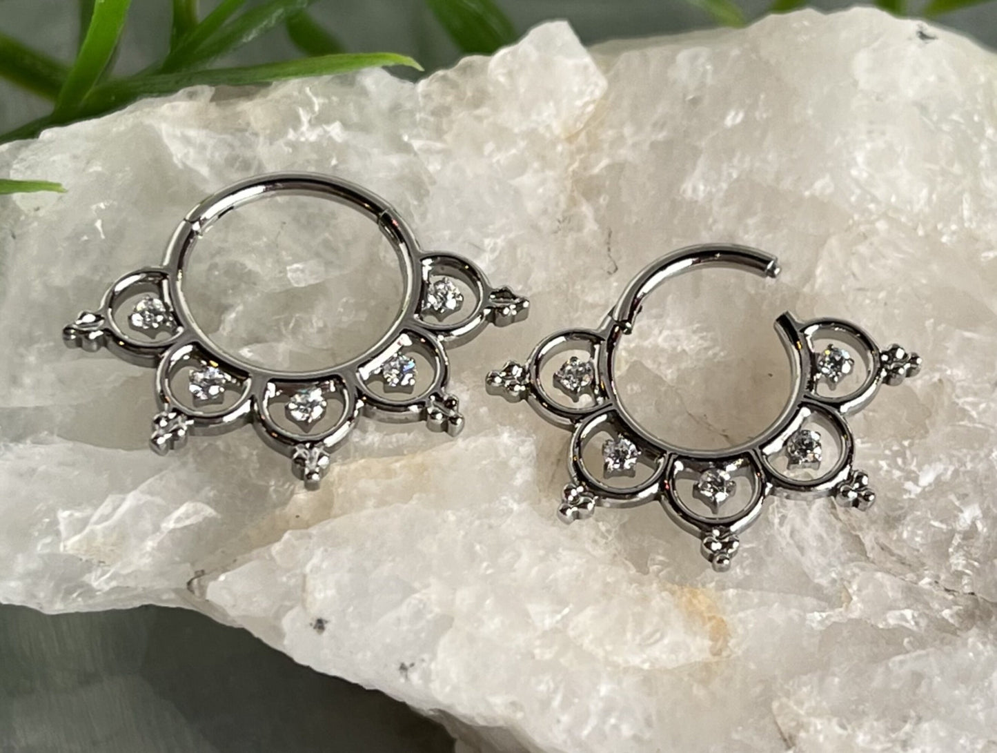 1 Piece Stunning Gem Center Petals Hinged Segment Ring - 16g - 10mm or 8mm - Silver, Gold & Rose Gold Available!