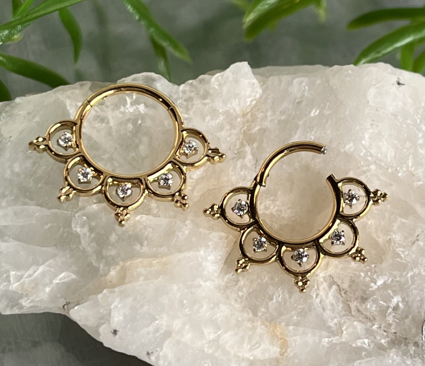 1 Piece Stunning Gem Center Petals Hinged Segment Ring - 16g - 10mm or 8mm - Silver, Gold & Rose Gold Available!