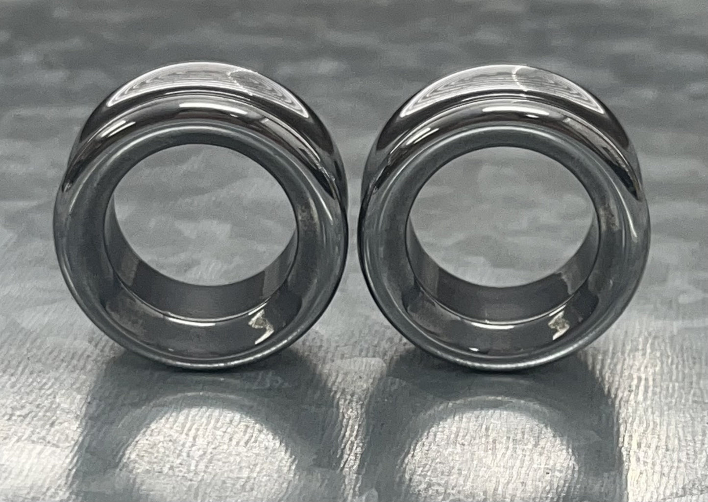 PAIR of Stunning Hematite Organic Stone Double Flare Tunnels/Plugs - Gauges 2g (6mm) thru 1" (25mm) available!