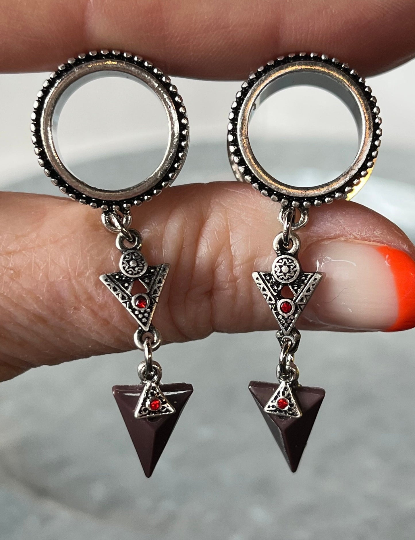 PAIR of Stunning Tribal Arrow Dangle Beaded Edge Screw Fit Tunnels - Gauges 4g (5mm) thru 5/8" (16mm) Available!