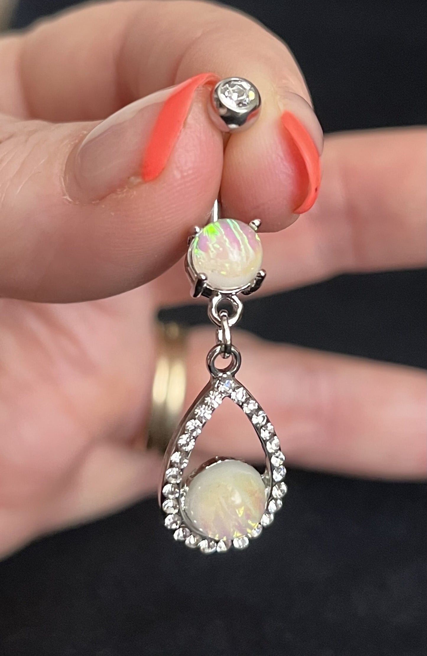1 Piece Stunning Opal Glitter Center Tear Drop Dangle Surgical Steel Navel / Naval Belly Ring!