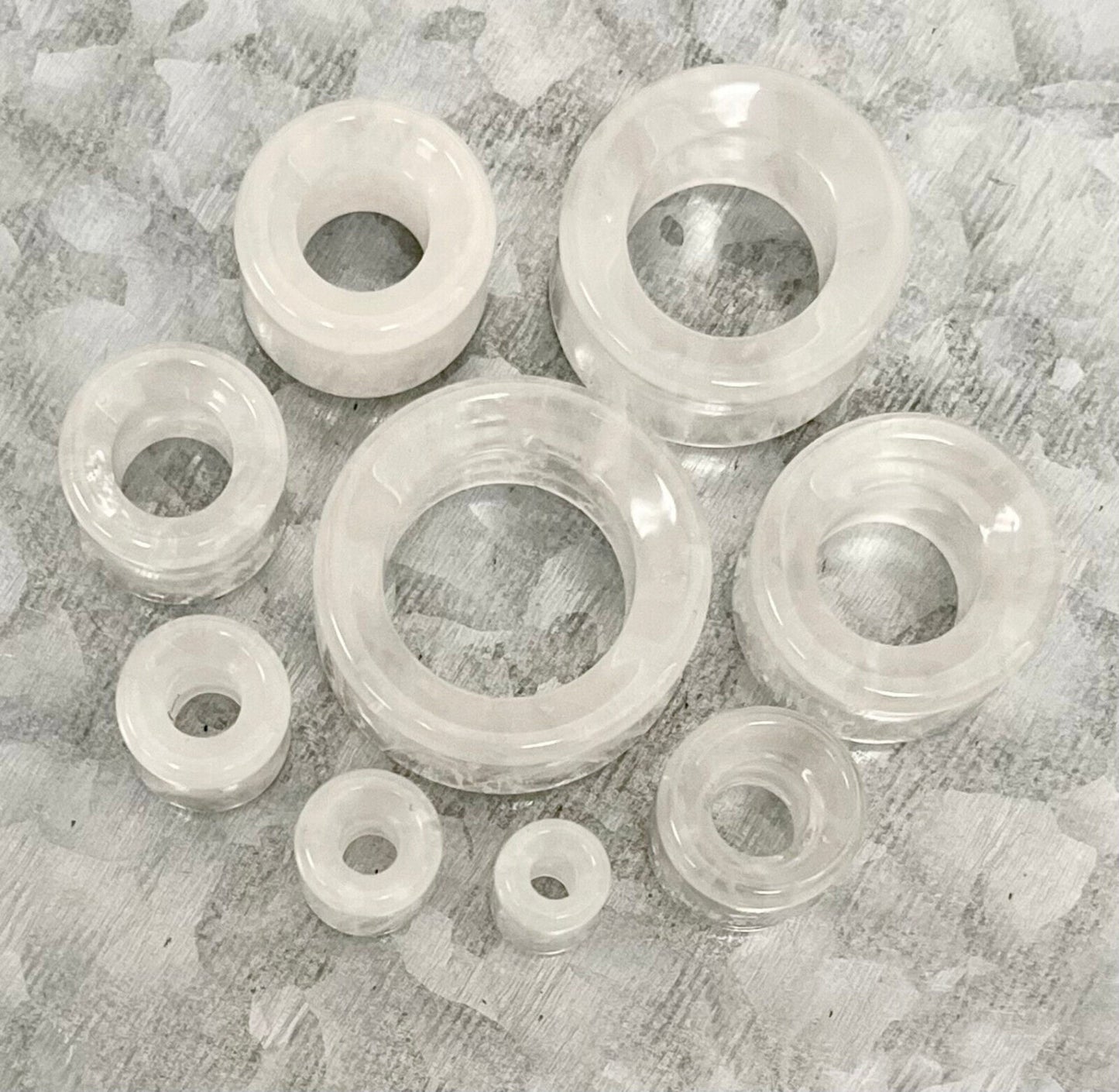 PAIR of Beautiful Clear Quartz Stone Tunnels Organic Stone Double Flare Plugs - Gauges 2g (6.5mm) thru 1" (25mm) available!