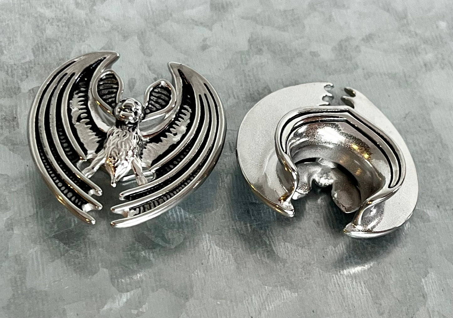 PAIR of Unique Flying Bat Saddle Surgical Steel Ear Spreader Hanger-Tunnels/Plugs - Gauges 0g (8mm) thru 3/4" (19mm) available!