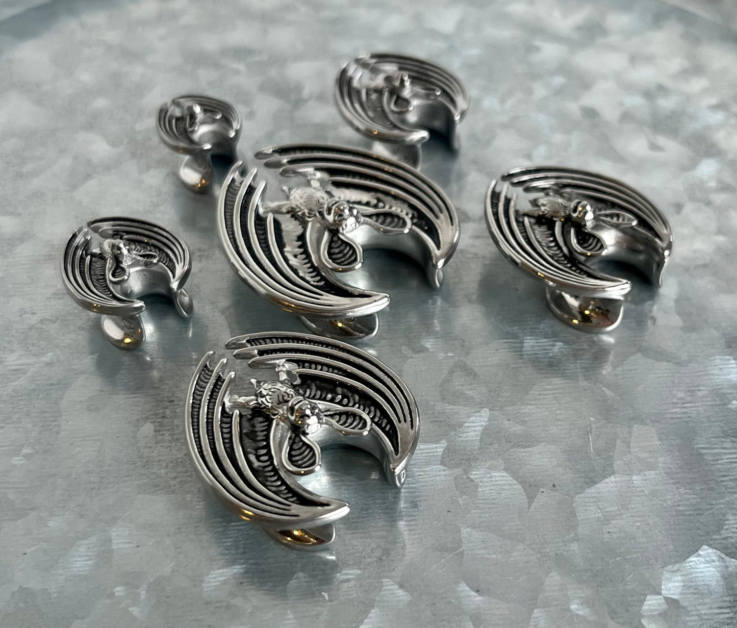PAIR of Unique Flying Bat Saddle Surgical Steel Ear Spreader Hanger-Tunnels/Plugs - Gauges 0g (8mm) thru 3/4" (19mm) available!