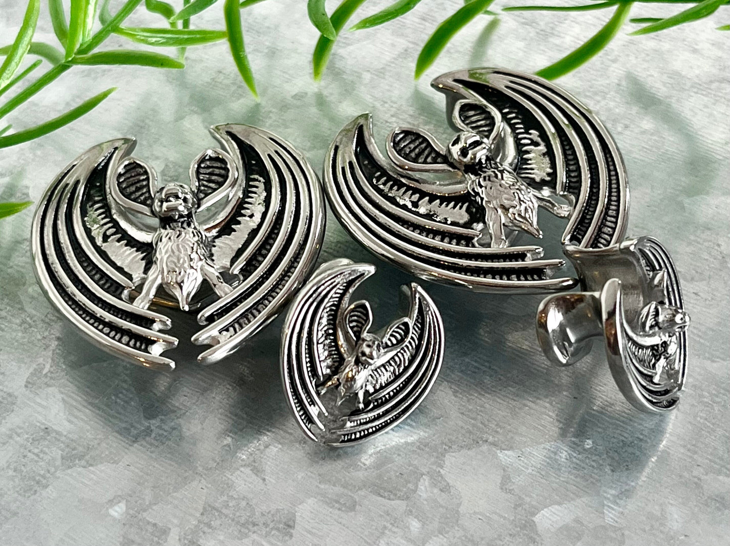 PAIR of Unique Flying Bat Saddle Surgical Steel Ear Spreader Hanger-Tunnels/Plugs - Gauges 0g (8mm) thru 3/4" (19mm) available!
