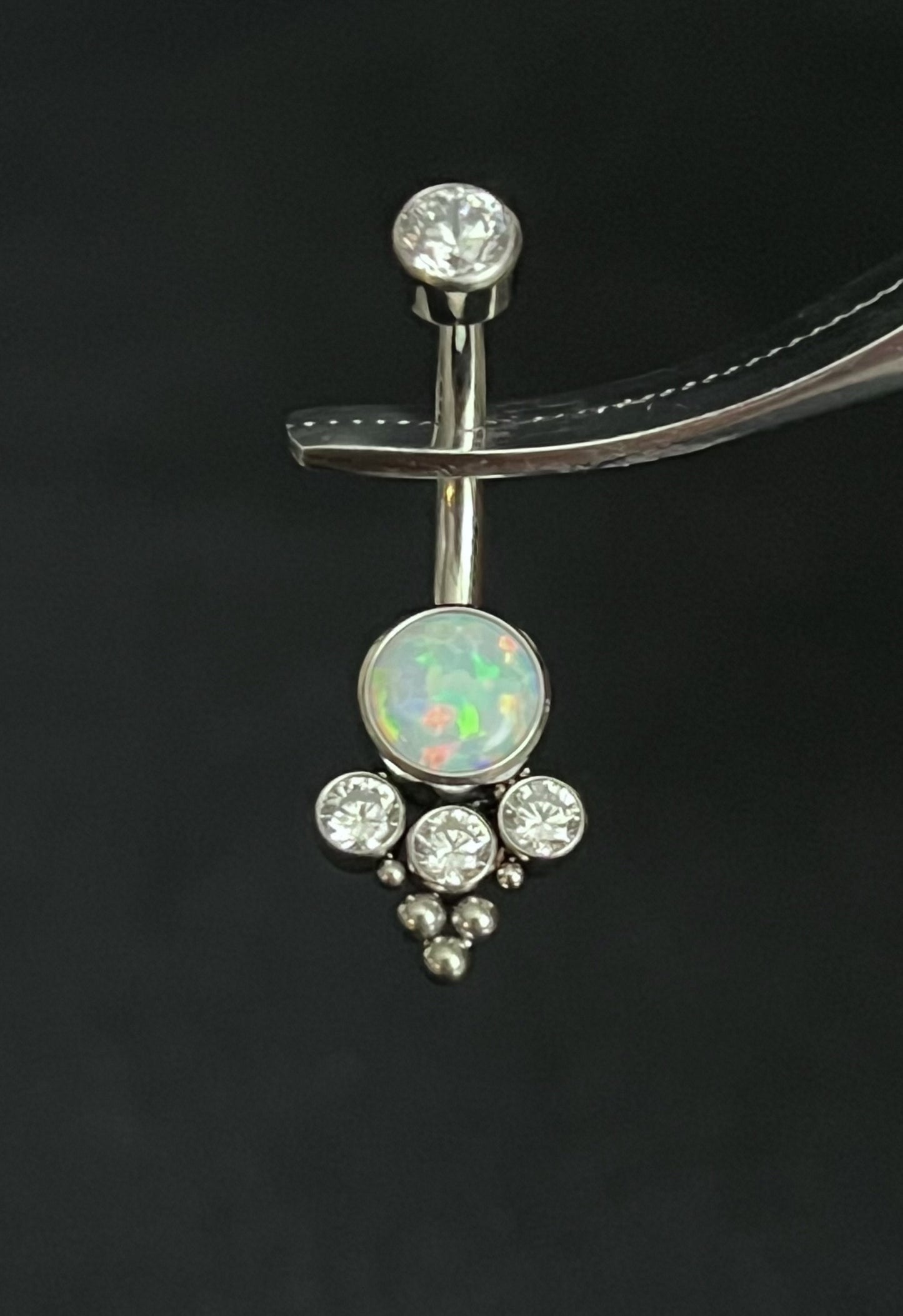 1 Piece Stunning Solid Implant Grade Titanium Trinity Cluster Navel/Naval Belly Ring - 14g - Clear Gem, Aqua, AB & Pink Opalite Available!