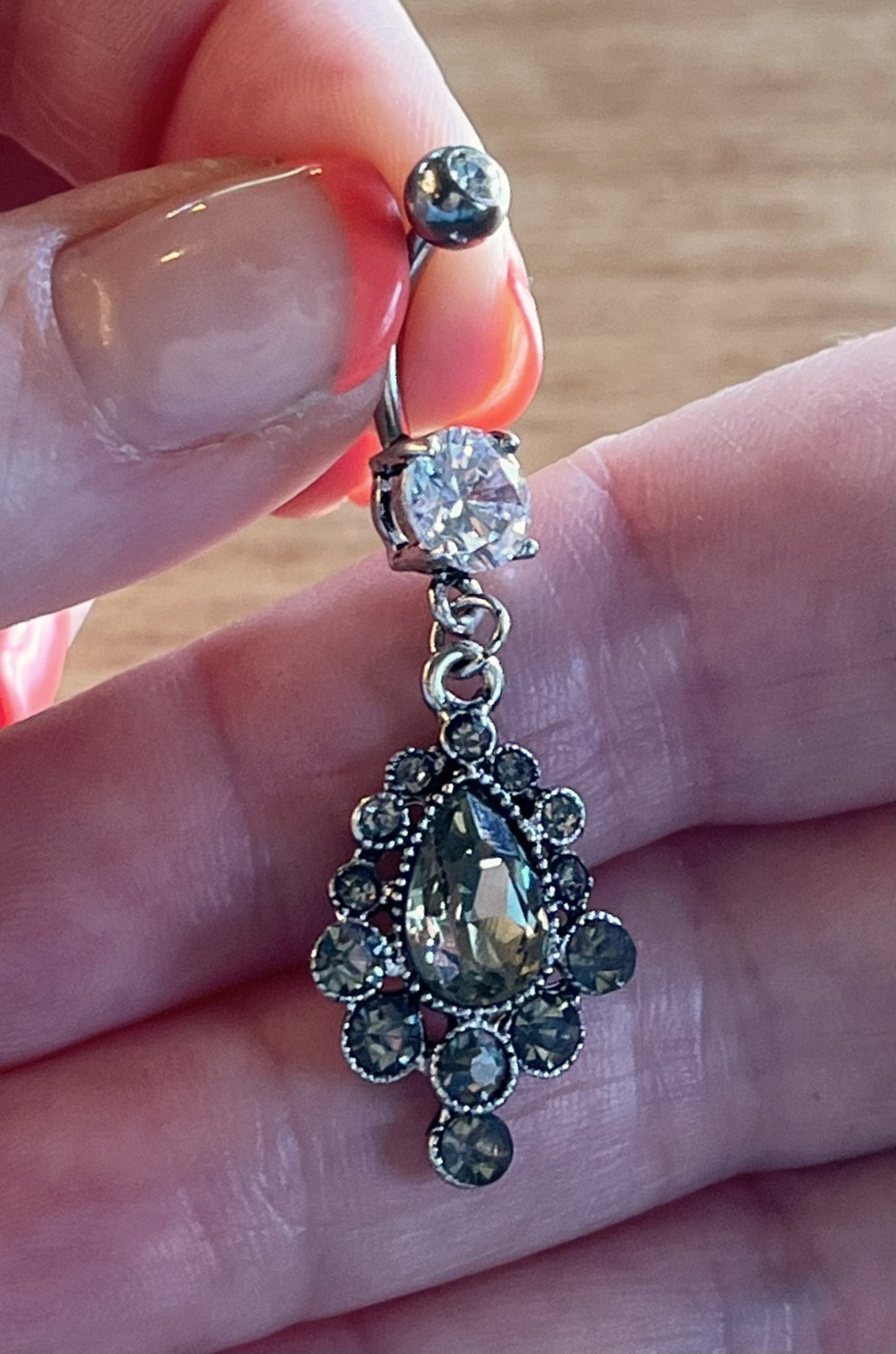 1 Piece Brilliant Cascade Pear Cut CZ Gem Dangle Surgical Steel Naval/Navel Belly Ring!