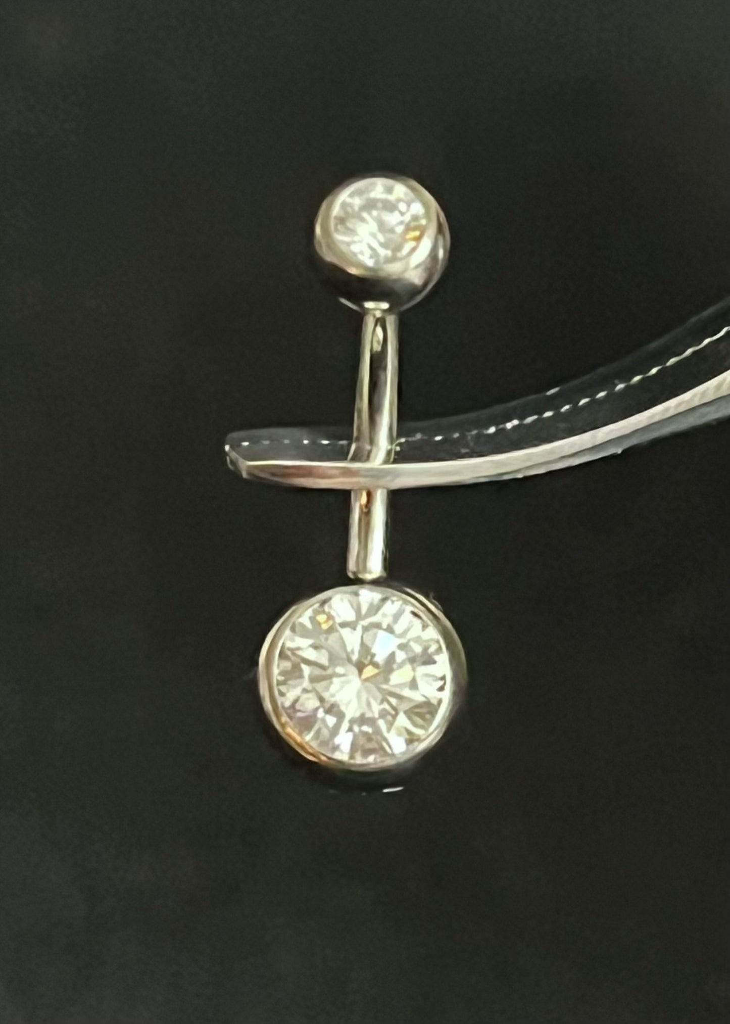1 Piece Solid G23 Implant Grade Titanium Double CZ Gem Naval / Navel Belly Ring