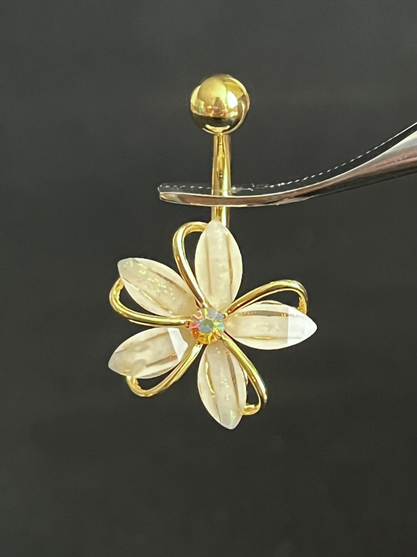 1 Piece Stunning CZ Gem Center Wire Flower Belly Button Ring Navel / Naval Belly Ring - 14g - 10mm - Gold, Steel and Rose Gold Available!