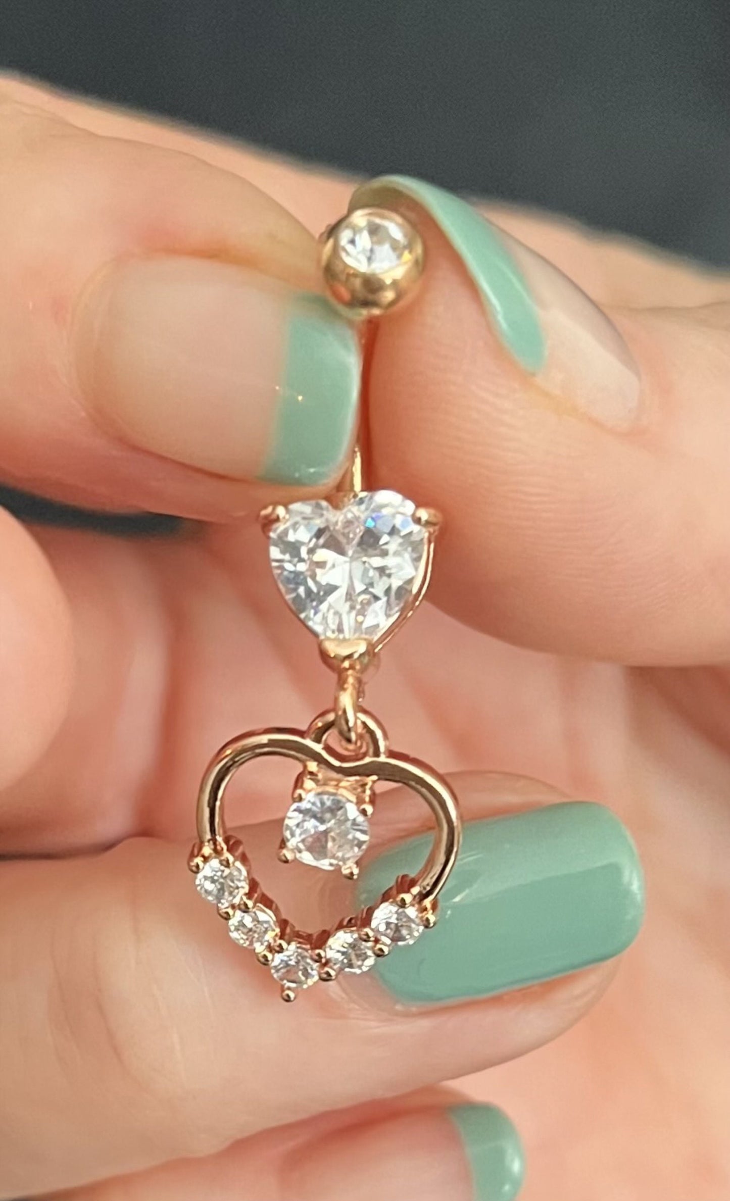 1 Piece Stunning Hollow Cubic Zurconia Gem Paved Heart Navel / Naval Belly Ring - 14g - 10mm - Silver, Gold and Rose Gold Available!