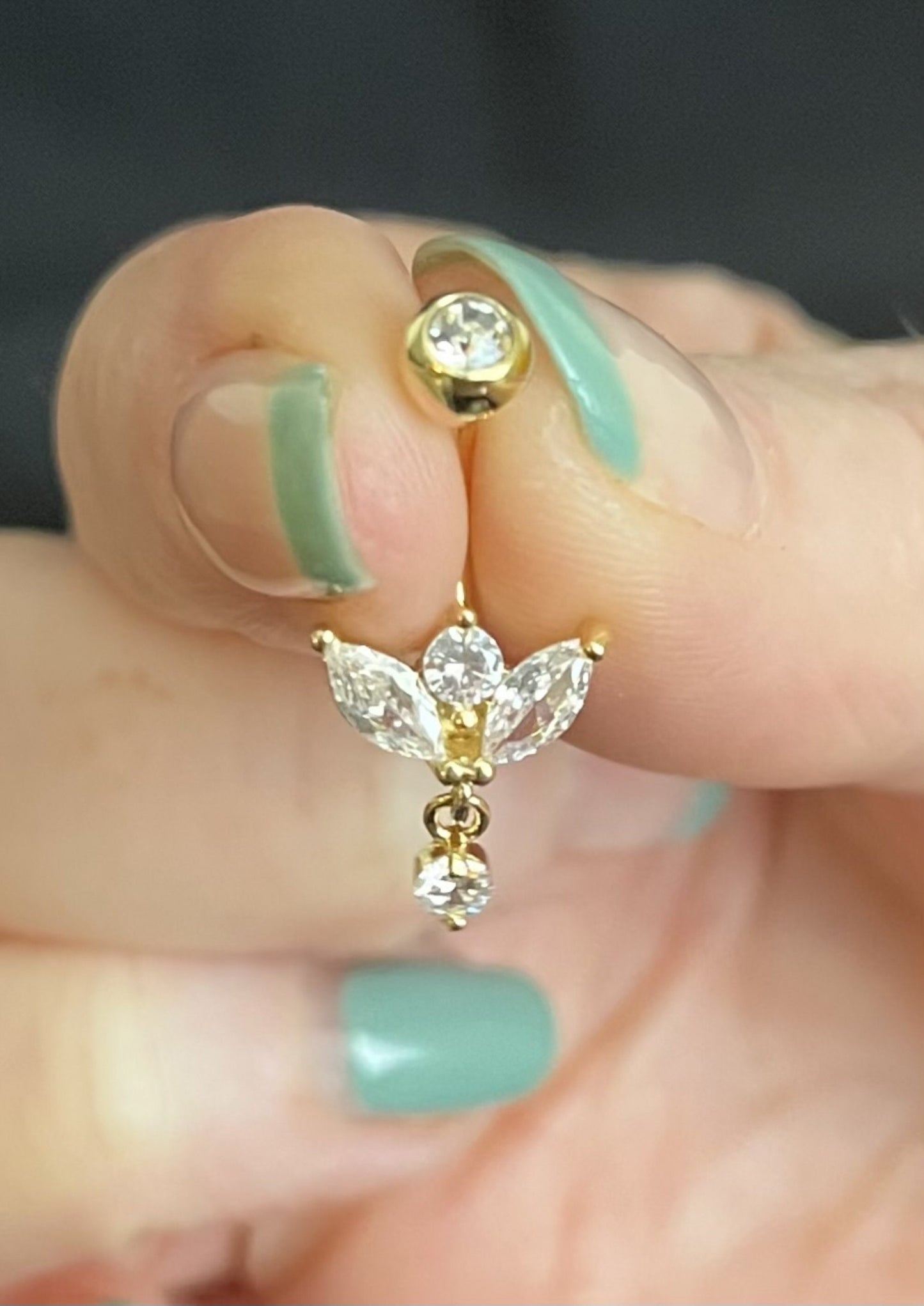 1 Piece Stunning Marquise CZ Gem Sprout Dangle Cubic Zirconia Navel / Naval Belly Ring - 14g - 10mm - Gold, Silver and Rose Gold Available!