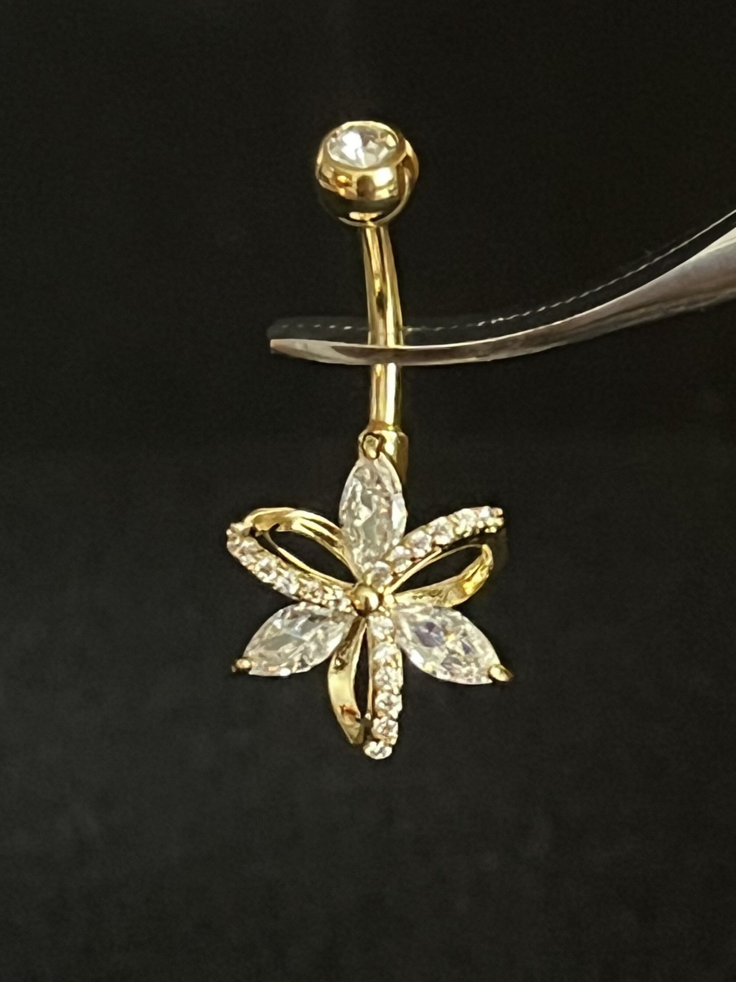 1 Piece Beautiful Hollow Paved CZ Gem Flower Navel / Naval Belly Ring - 14g - 10mm - Gold, Silver and Rose Gold Available!