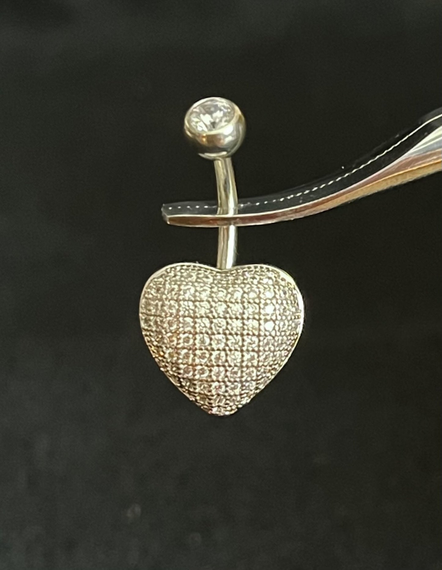 1 Piece Beautiful Paved CZ Gems Heart Navel / Naval Belly Button Ring - 14g - 10mm - Gold, Silver and Rose Gold Available!