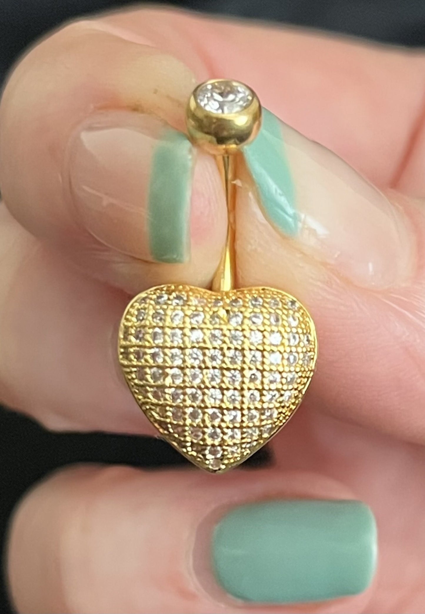 1 Piece Beautiful Paved CZ Gems Heart Navel / Naval Belly Button Ring - 14g - 10mm - Gold, Silver and Rose Gold Available!