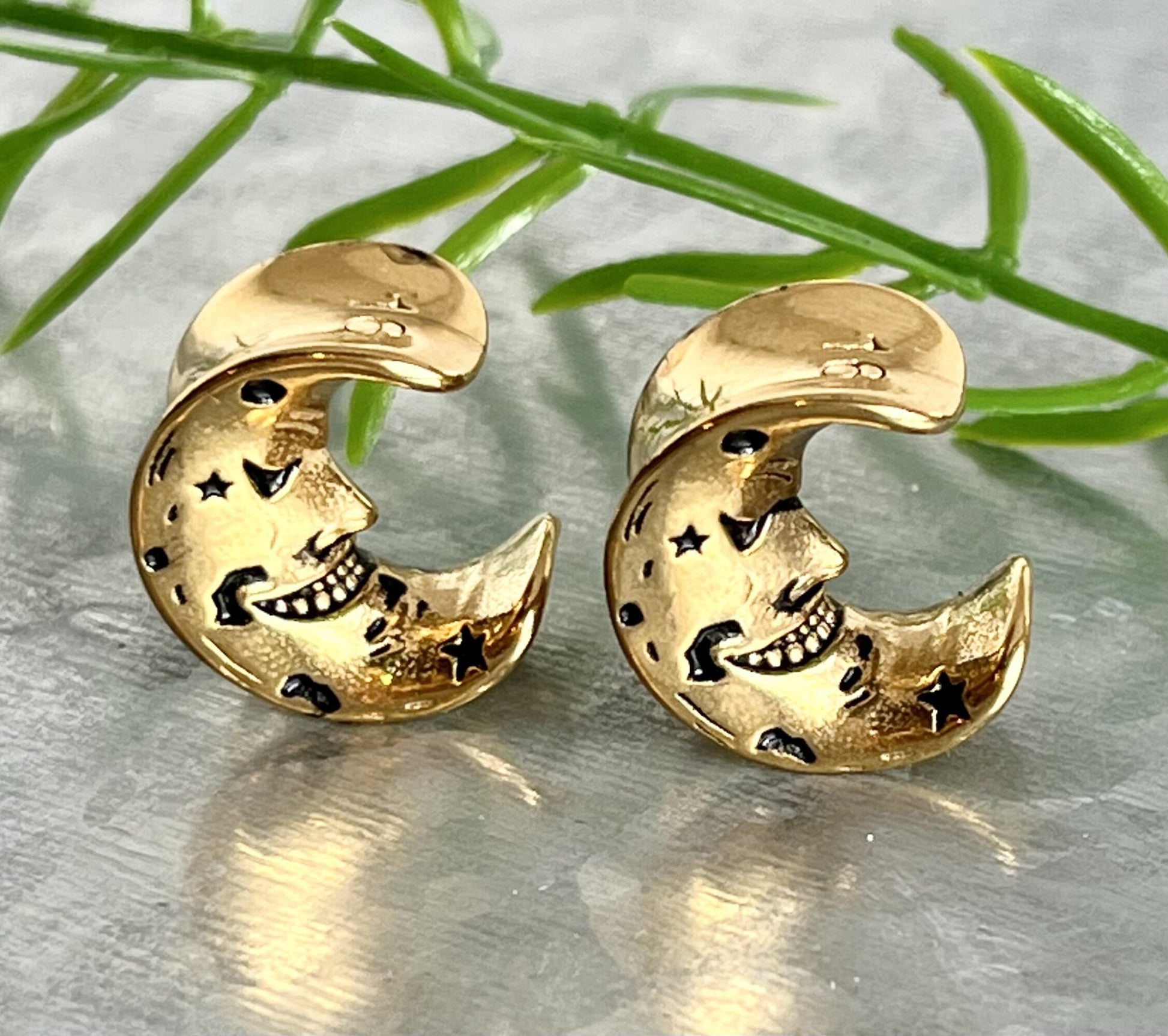 PAIR of Unique Face of the Moon Saddle Surgical Steel Ear Spreaders Hanger-Tunnels/Plugs - Gauges 0g (8mm) thru 16mm available!
