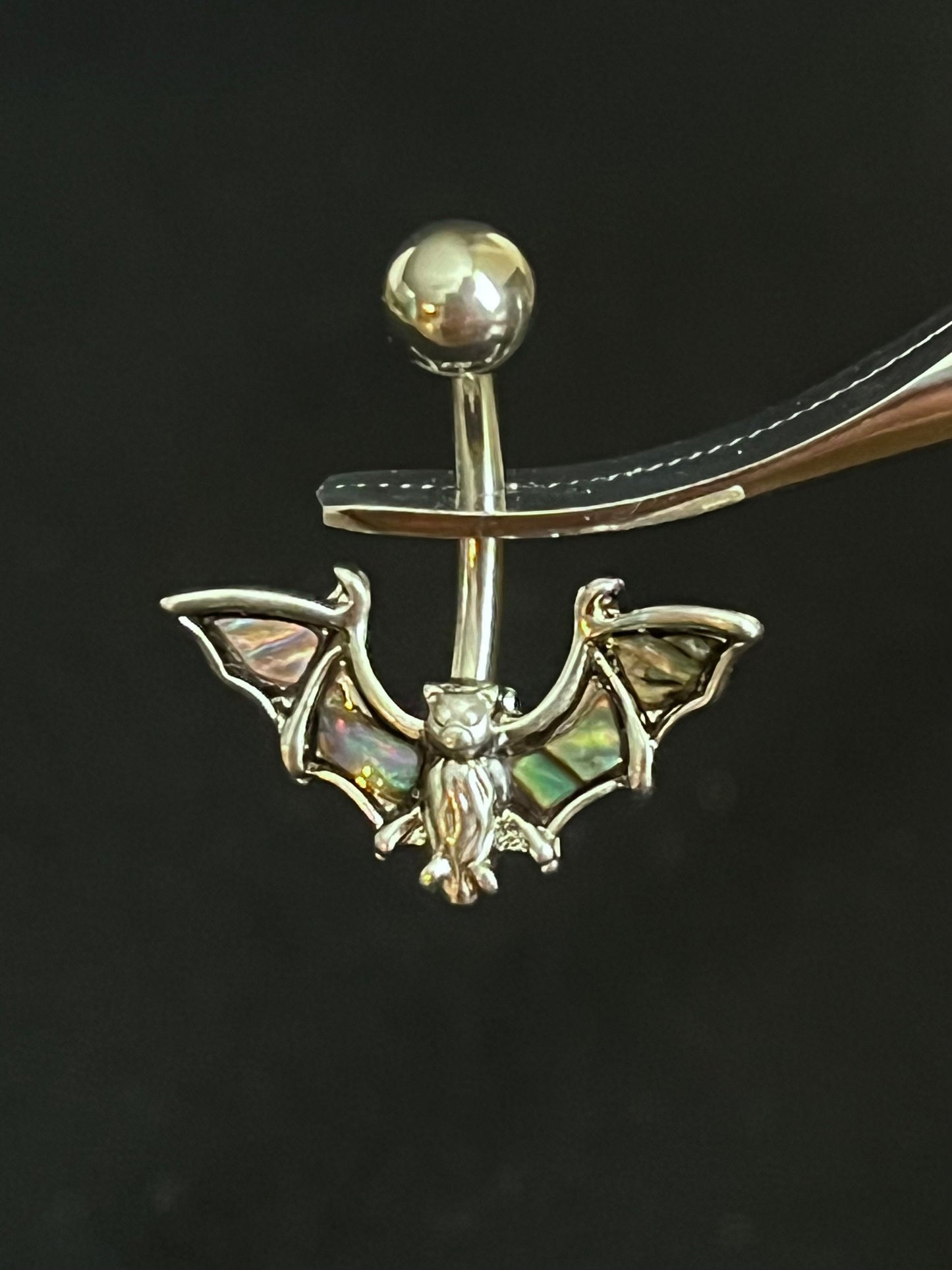1 Piece Unique Abalone Shell Bat Navel / Naval Belly Button Ring - 14g - 10mm - Black and Silver Available!